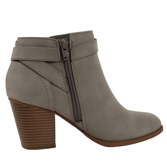 Light Grey Faux Nubuck Leather Stacked Heel Boot - Picture 3 of 7